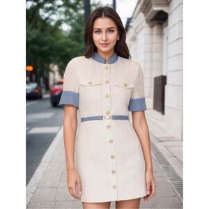 Avec Les Filles Cream and Blue Mini Dress